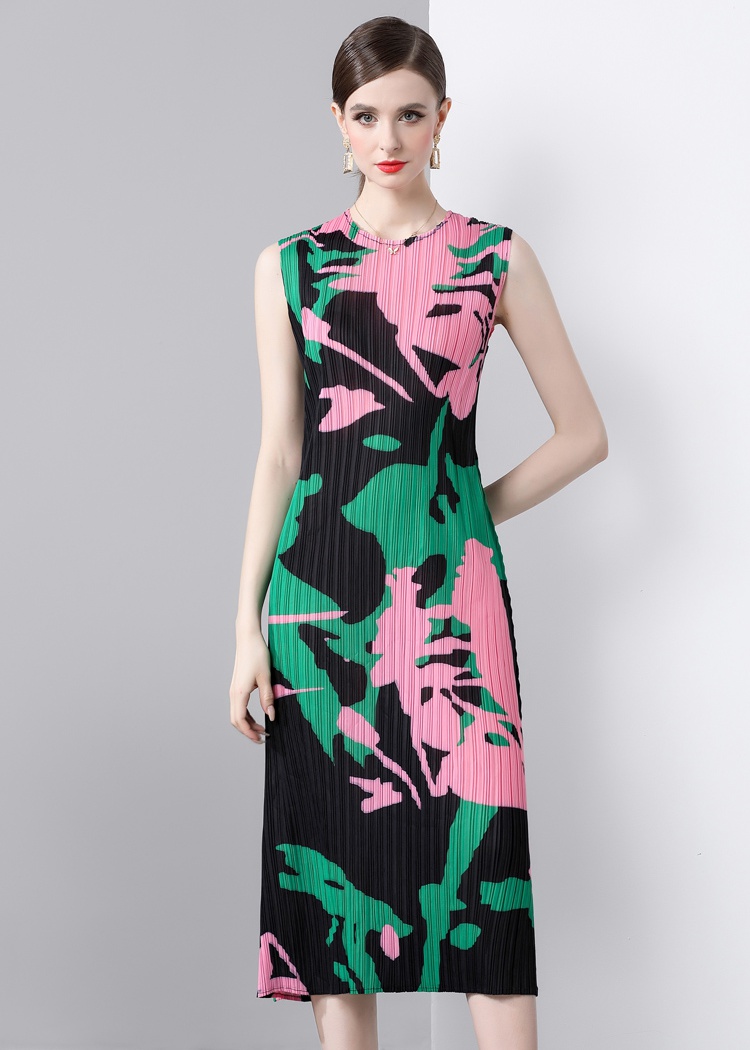 Printing niche Pleats Please straight art dress