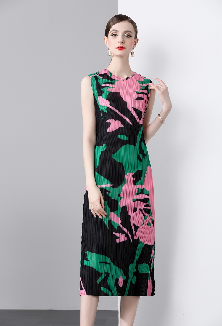 Printing niche Pleats Please straight art dress