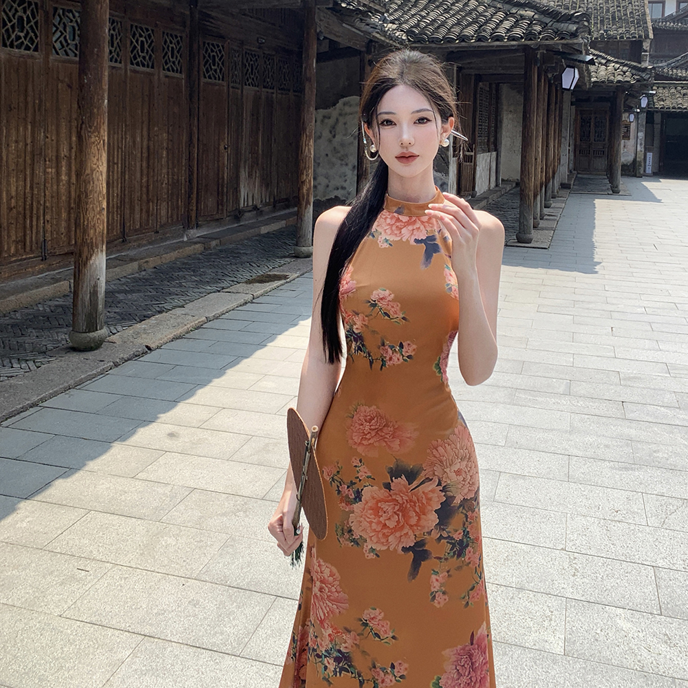 Halter package hip dress retro slim cheongsam for women