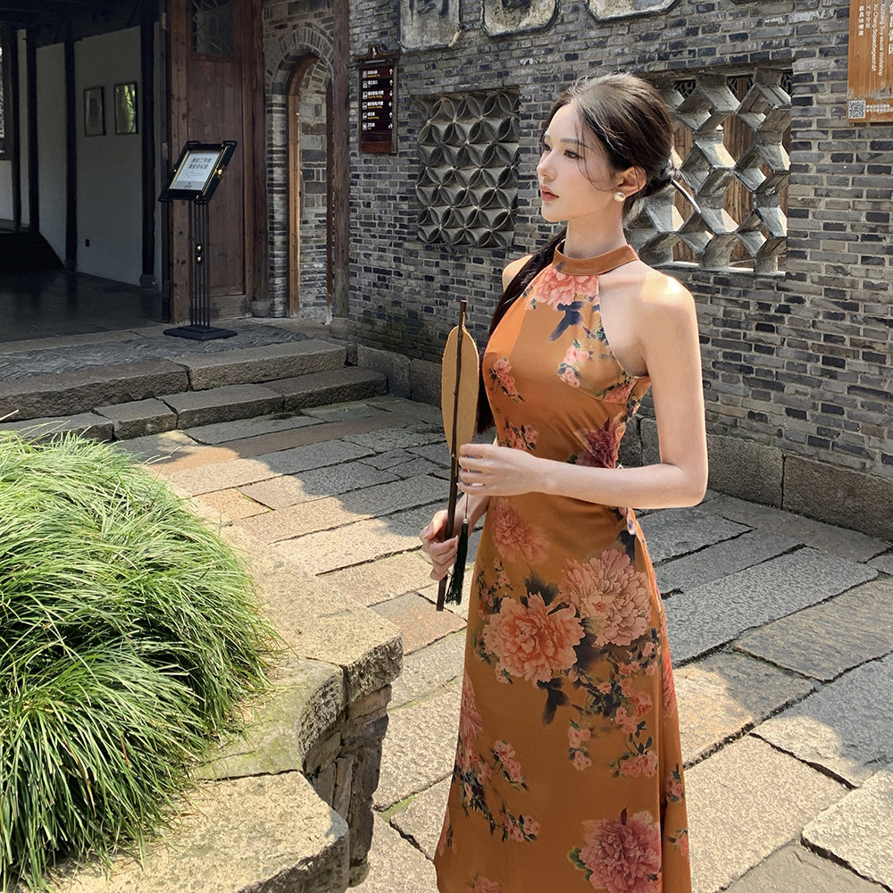 Halter package hip dress retro slim cheongsam for women