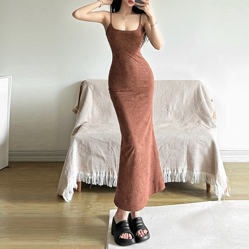 Sexy rhinestone temperament summer slim fashion sling dress