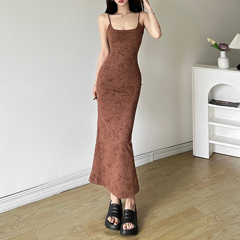 Sexy rhinestone temperament summer slim fashion sling dress