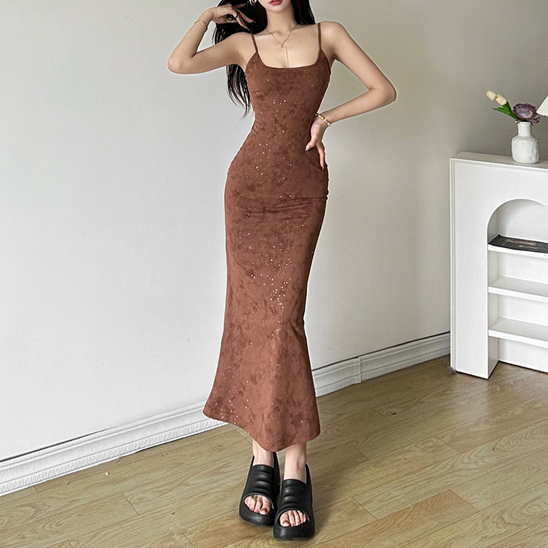 Sexy rhinestone temperament summer slim fashion sling dress