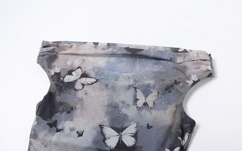 Printing butterfly flat shoulder fashion dress for women