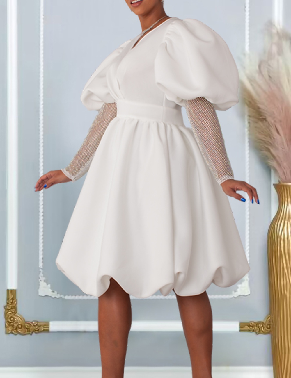 European style big skirt dress V-neck formal dress for women