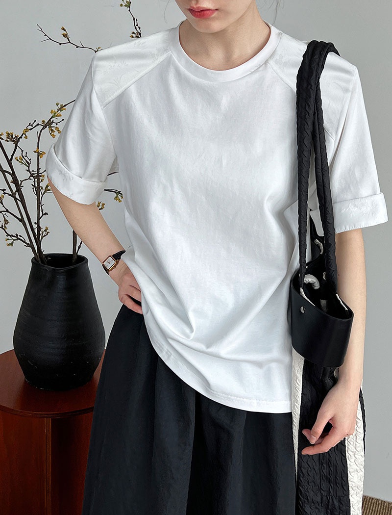 Shoulder loose tops embroidery Chinese style T-shirt