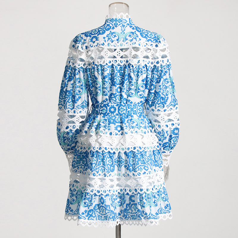 Short long sleeve printing dress vacation seaside T-back