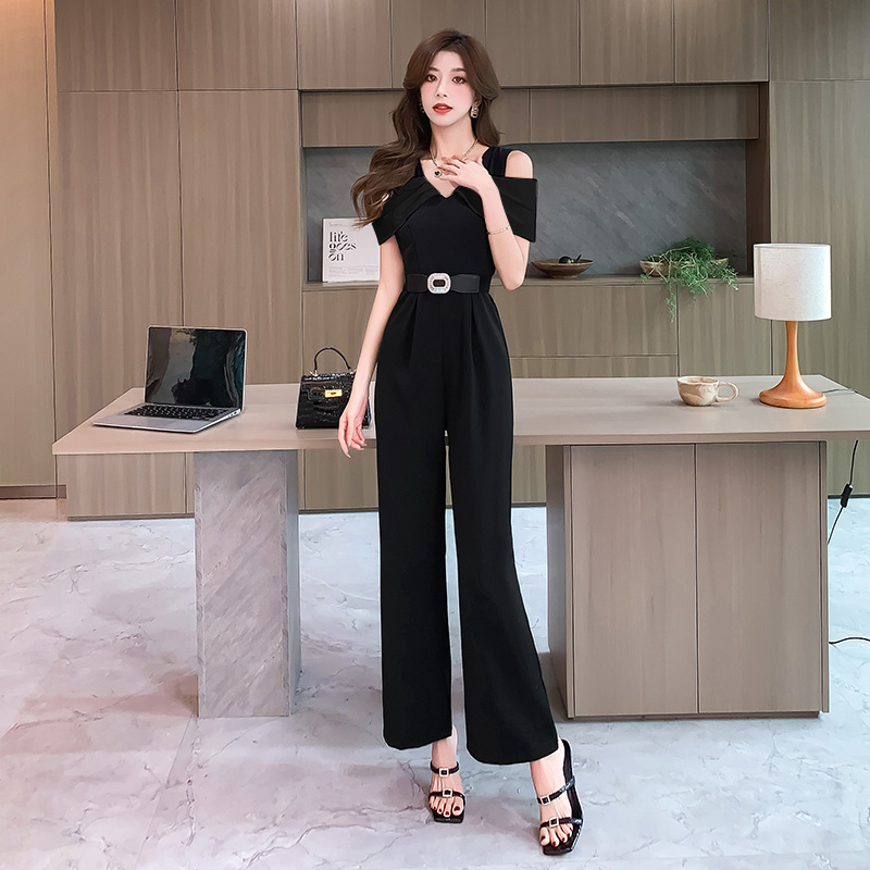 Western style mixed colors jumpsuit slim summer belt