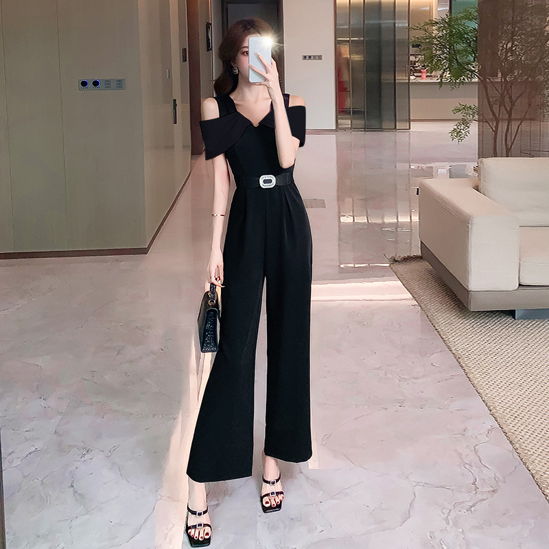 Western style mixed colors jumpsuit slim summer belt