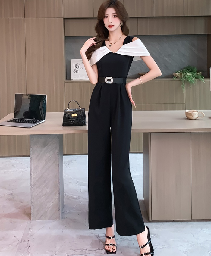 Western style mixed colors jumpsuit slim summer belt