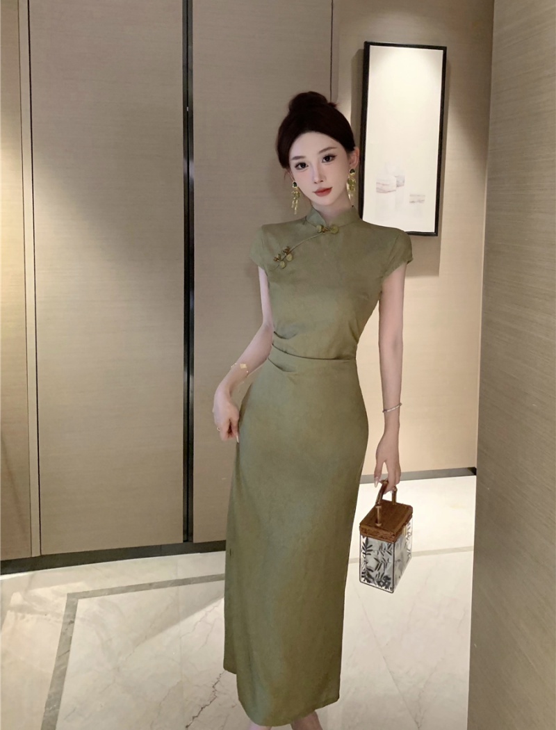 Green slim dress package hip cheongsam