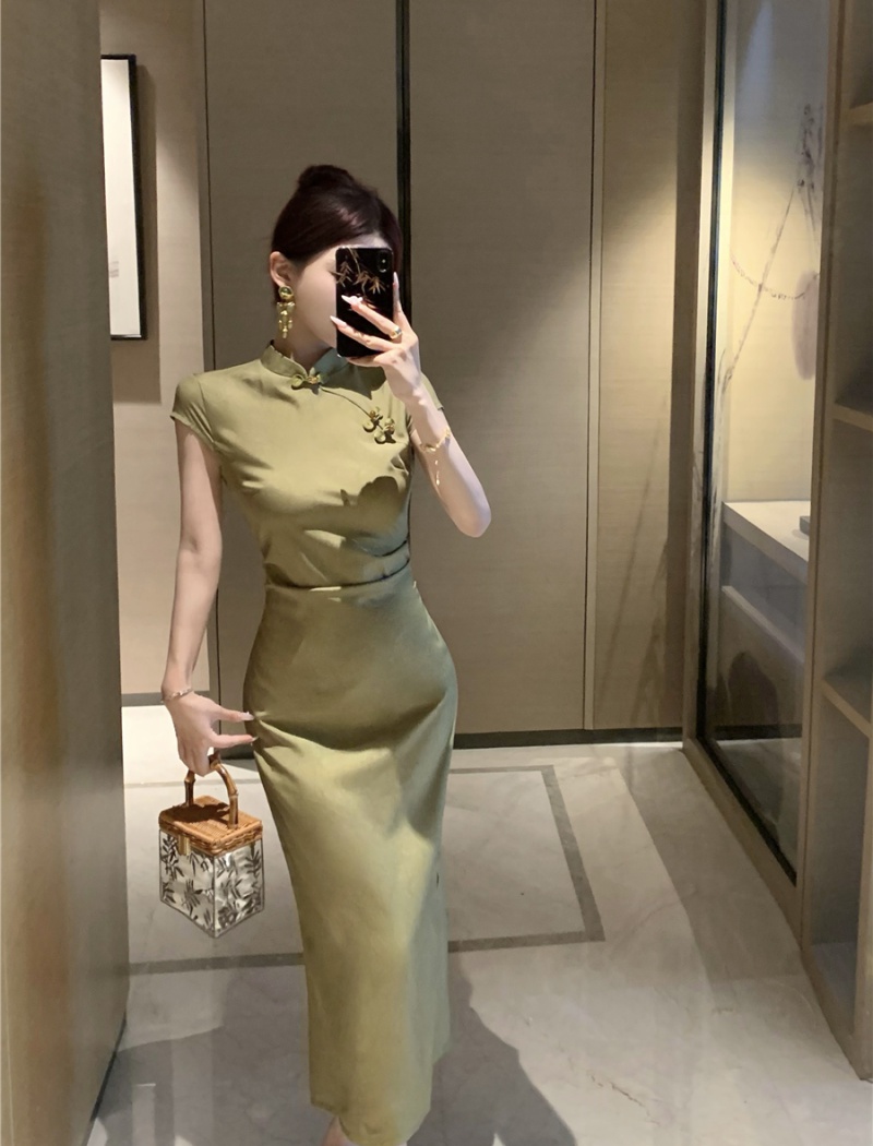 Green slim dress package hip cheongsam