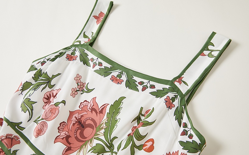 Summer A-line slim dress printing sling high waist vest