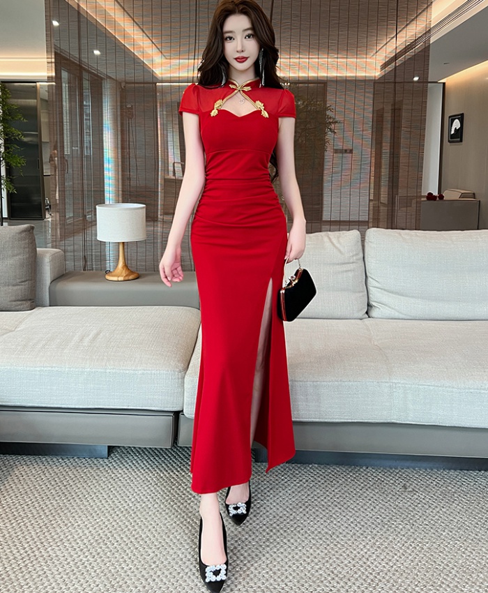 Package hip Chinese style tight long dress halter sexy dress