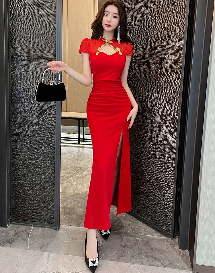 Package hip Chinese style tight long dress halter sexy dress