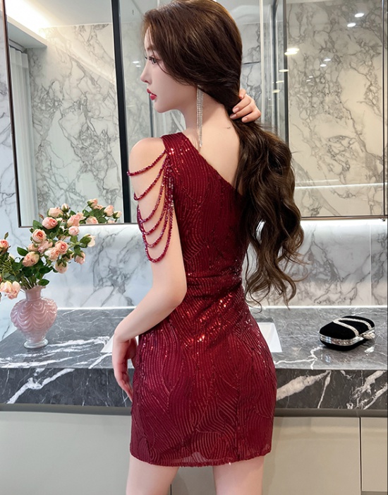 Slim package hip dress shoulder formal dress