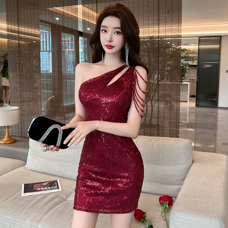 Slim package hip dress shoulder formal dress