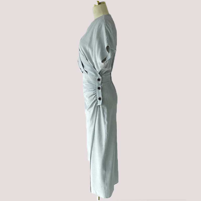 Cross summer Korean style elegant short sleeve fold dress
