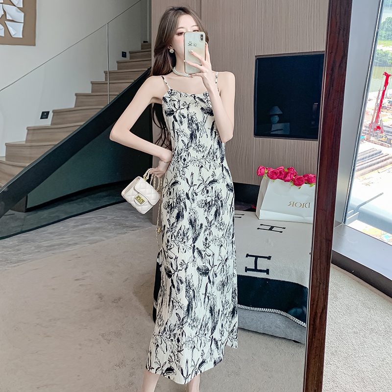 Spring and summer floral dress square collar long dress