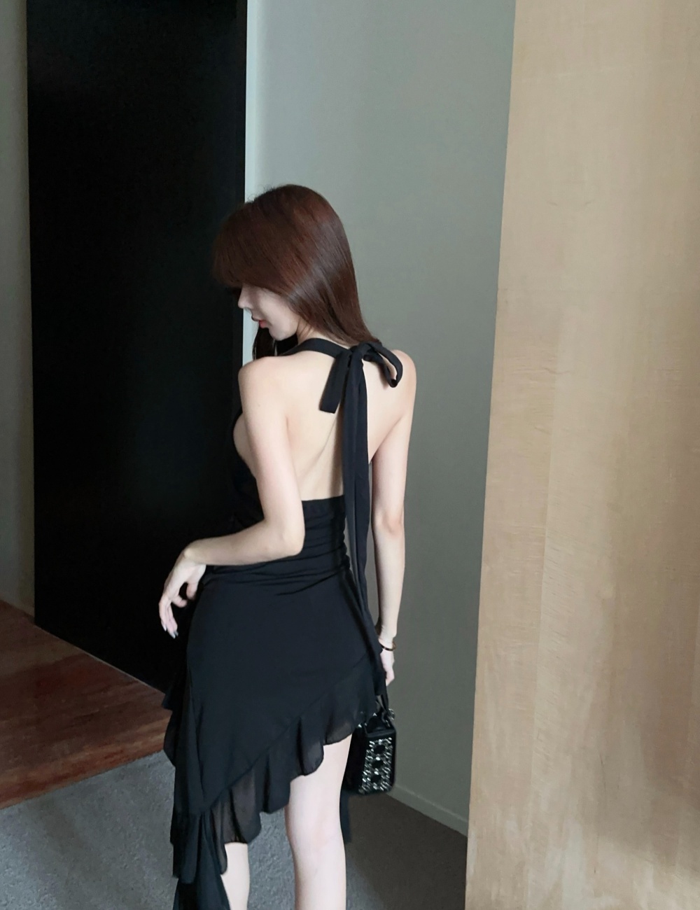 V-neck spicegirl dress halter irregular long dress for women