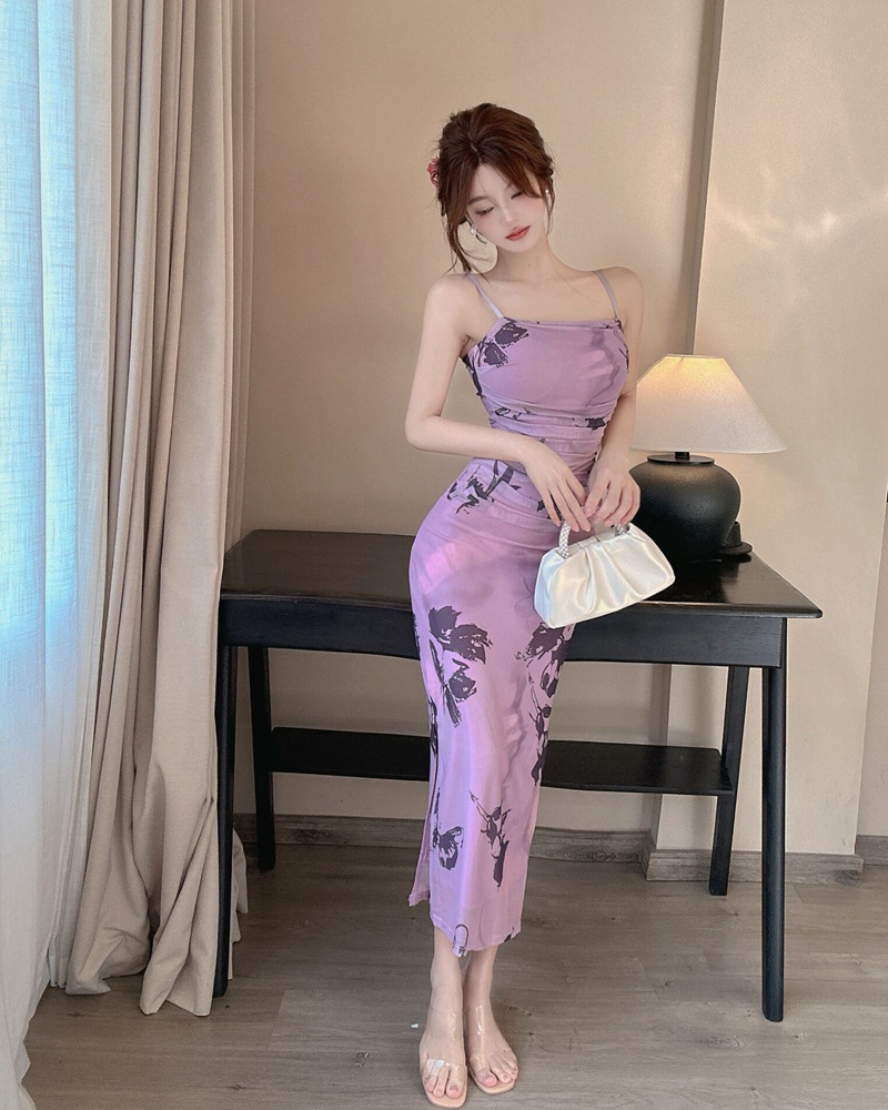 Spicegirl purple tie dye dress summer slim long dress for women