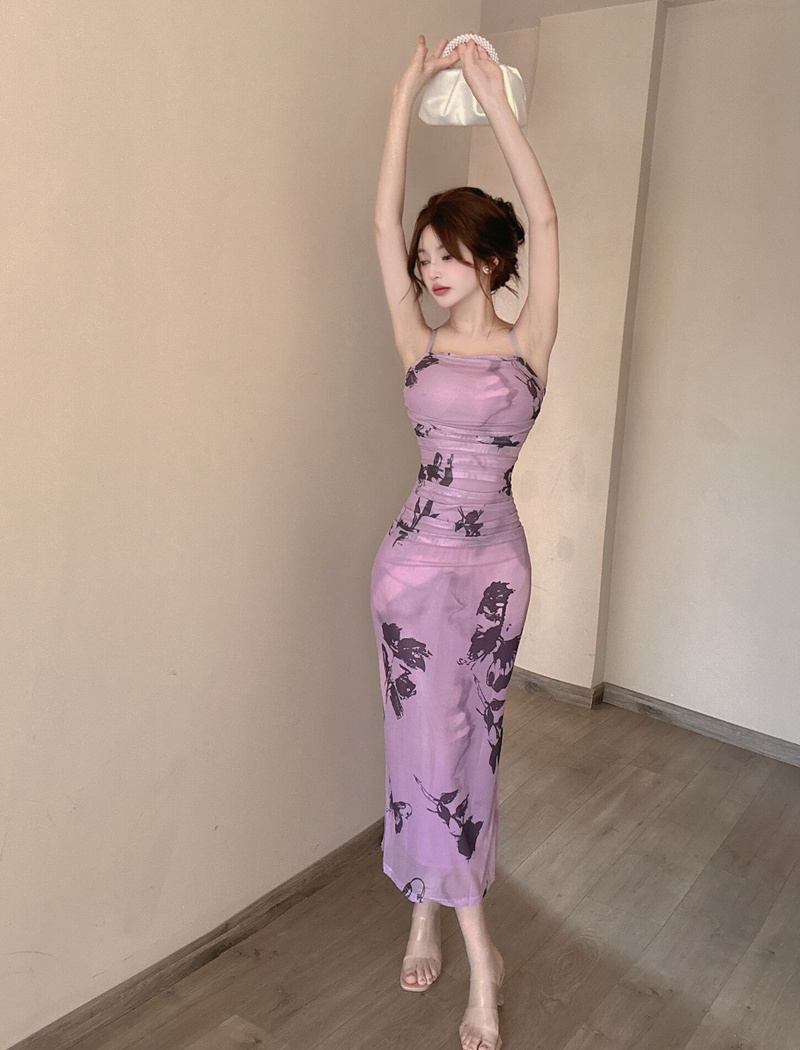 Spicegirl purple tie dye dress summer slim long dress for women