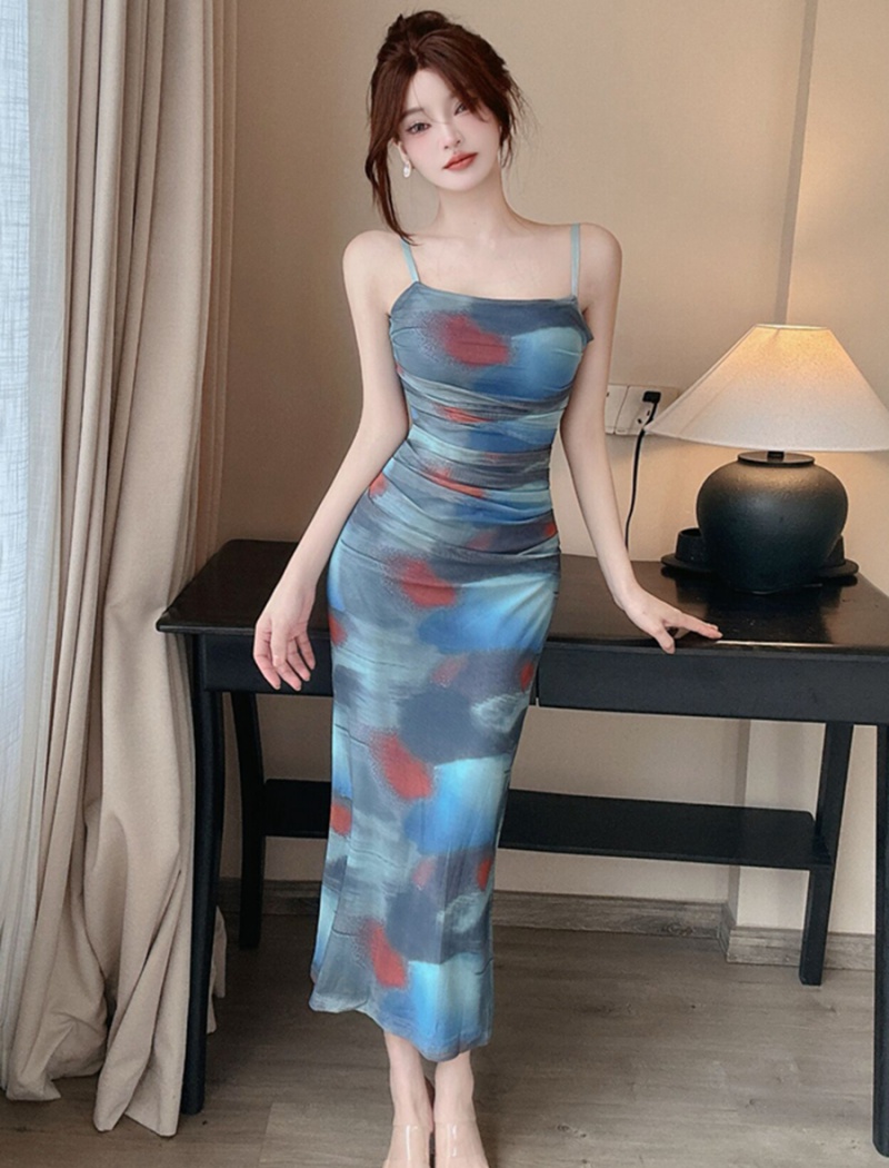 Enticement vacation tie dye dress retro printing long dress