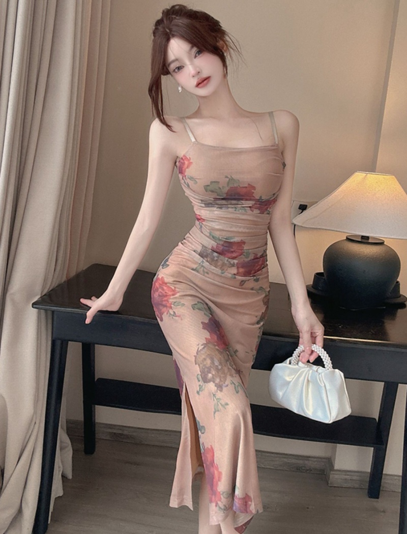 Sling sexy slim dress seaside printing vacation long dress