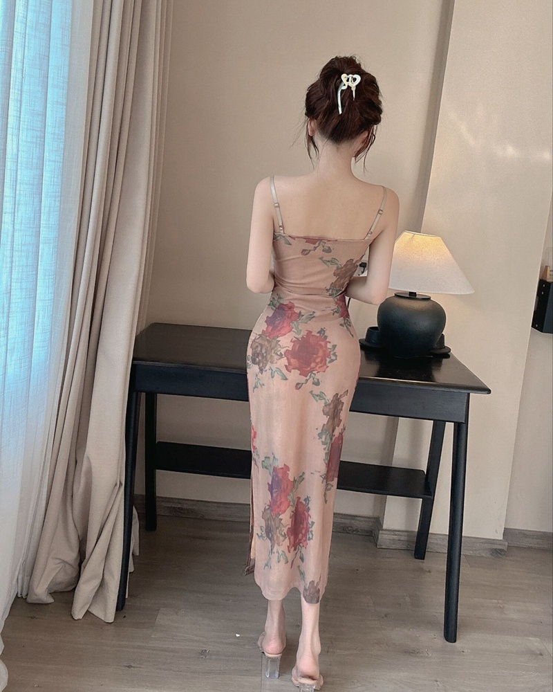 Sling sexy slim dress seaside printing vacation long dress