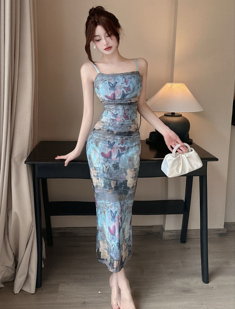 Sling butterfly long dress enticement sexy dress