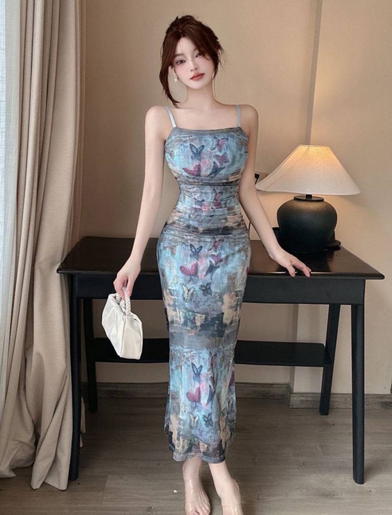 Sling butterfly long dress enticement sexy dress