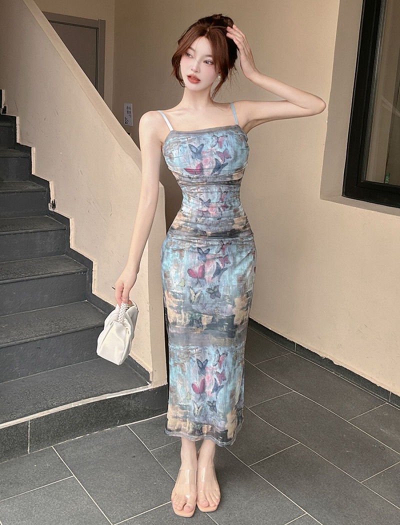 Sling butterfly long dress enticement sexy dress