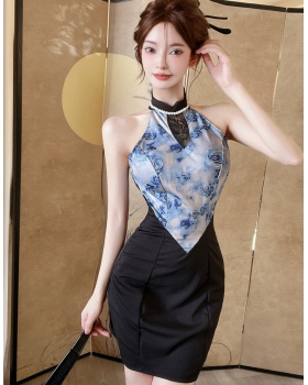 Chinese style halter sexy dress colors hollow evening dress