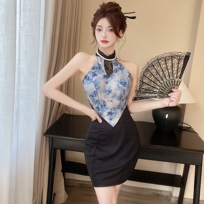 Chinese style halter sexy dress colors hollow evening dress