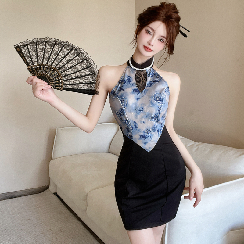 Chinese style halter sexy dress colors hollow evening dress