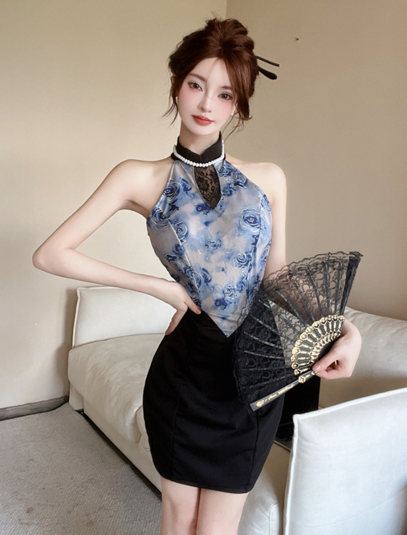 Chinese style halter sexy dress colors hollow evening dress