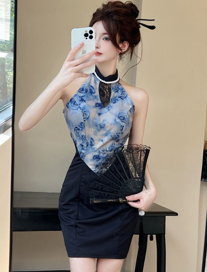 Chinese style halter sexy dress colors hollow evening dress