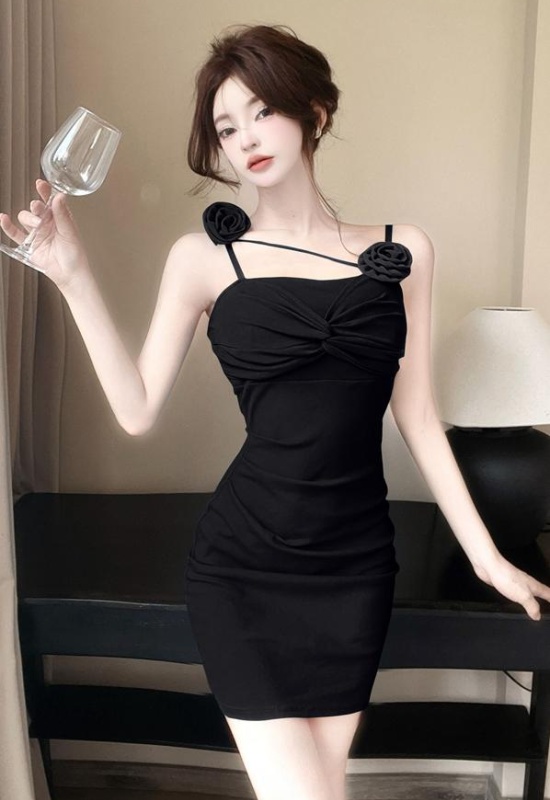 Rose halter summer sexy package hip stereoscopic dress