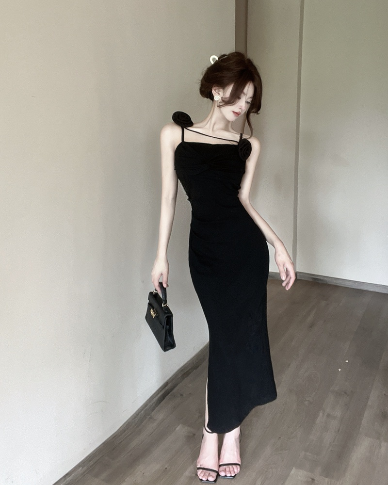 Sexy stereoscopic long dress banquet sling dress for women