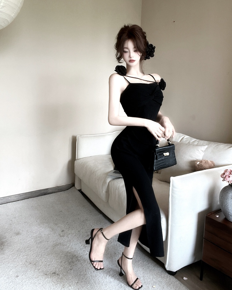 Sexy stereoscopic long dress banquet sling dress for women