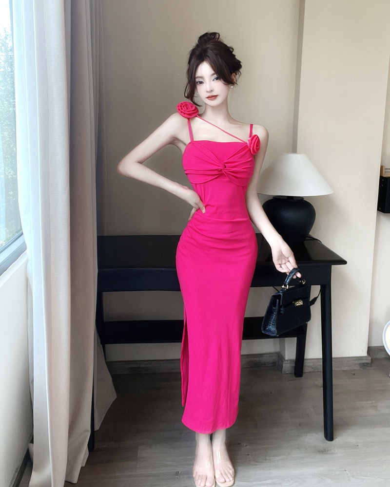 Sexy stereoscopic long dress banquet sling dress for women