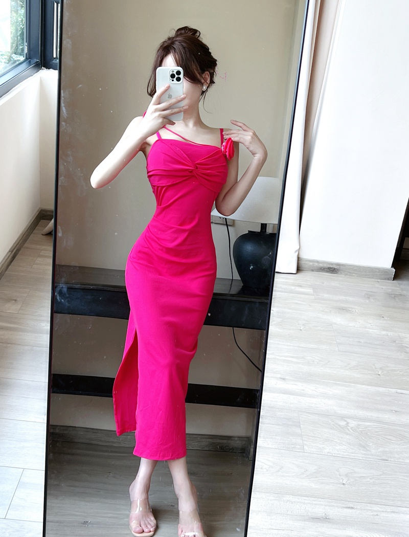 Sexy stereoscopic long dress banquet sling dress for women