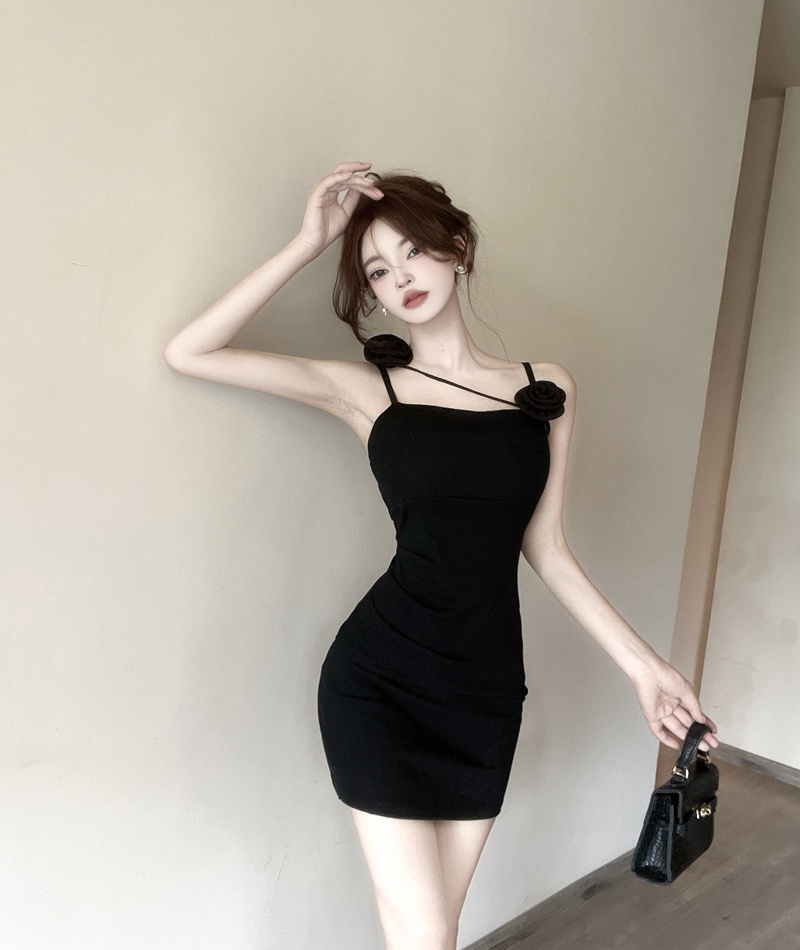 Pinched waist package hip T-back halter sexy dress for women