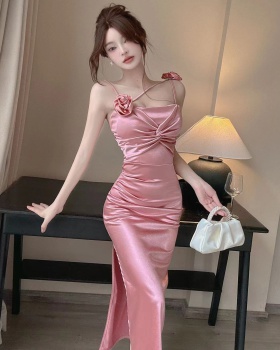 Low-cut V-neck sexy long dress split temperament dress