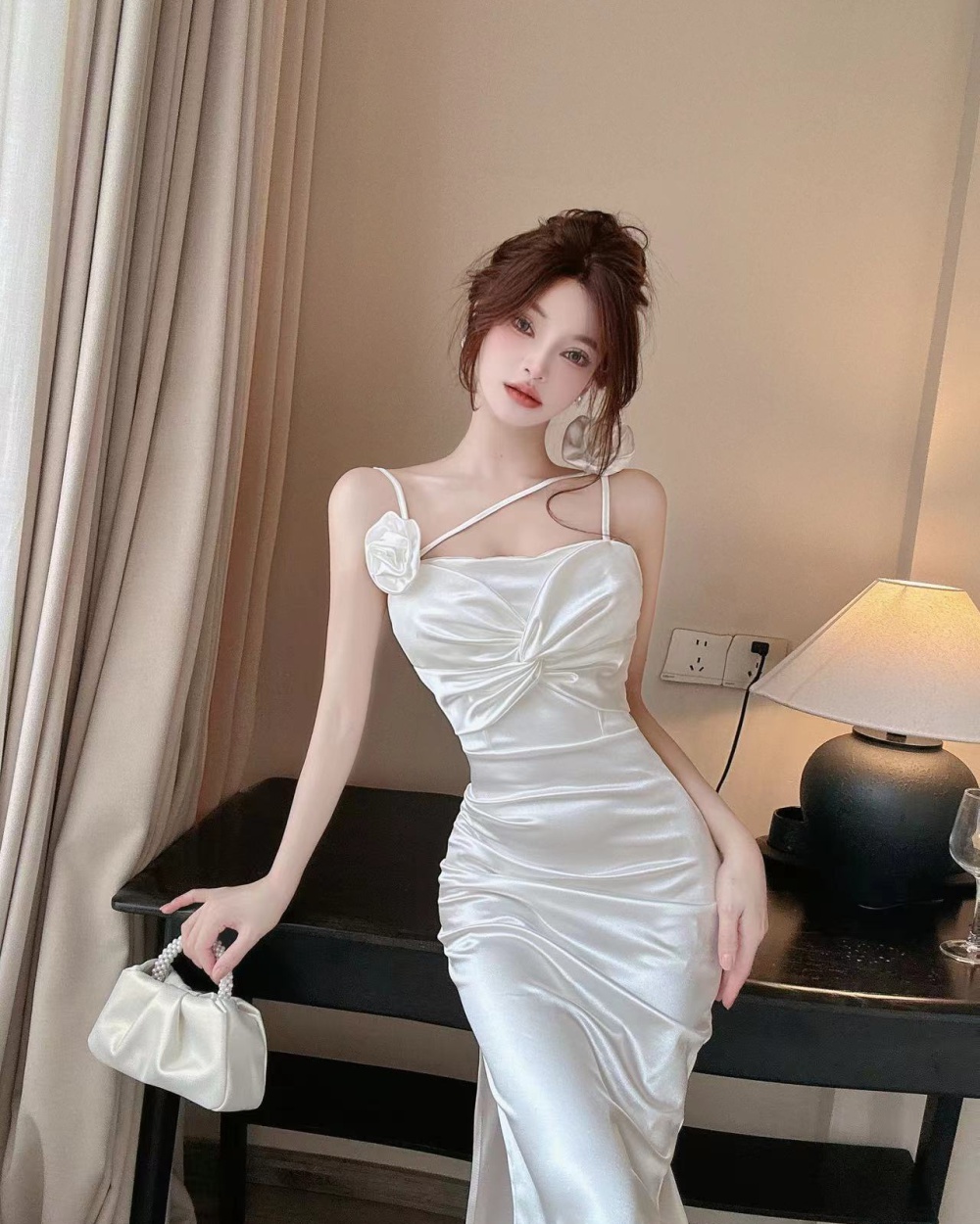 Low-cut V-neck sexy long dress split temperament dress