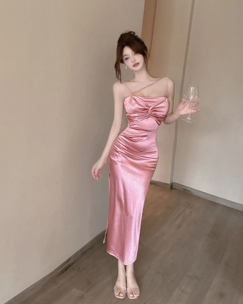 Low-cut V-neck sexy long dress split temperament dress