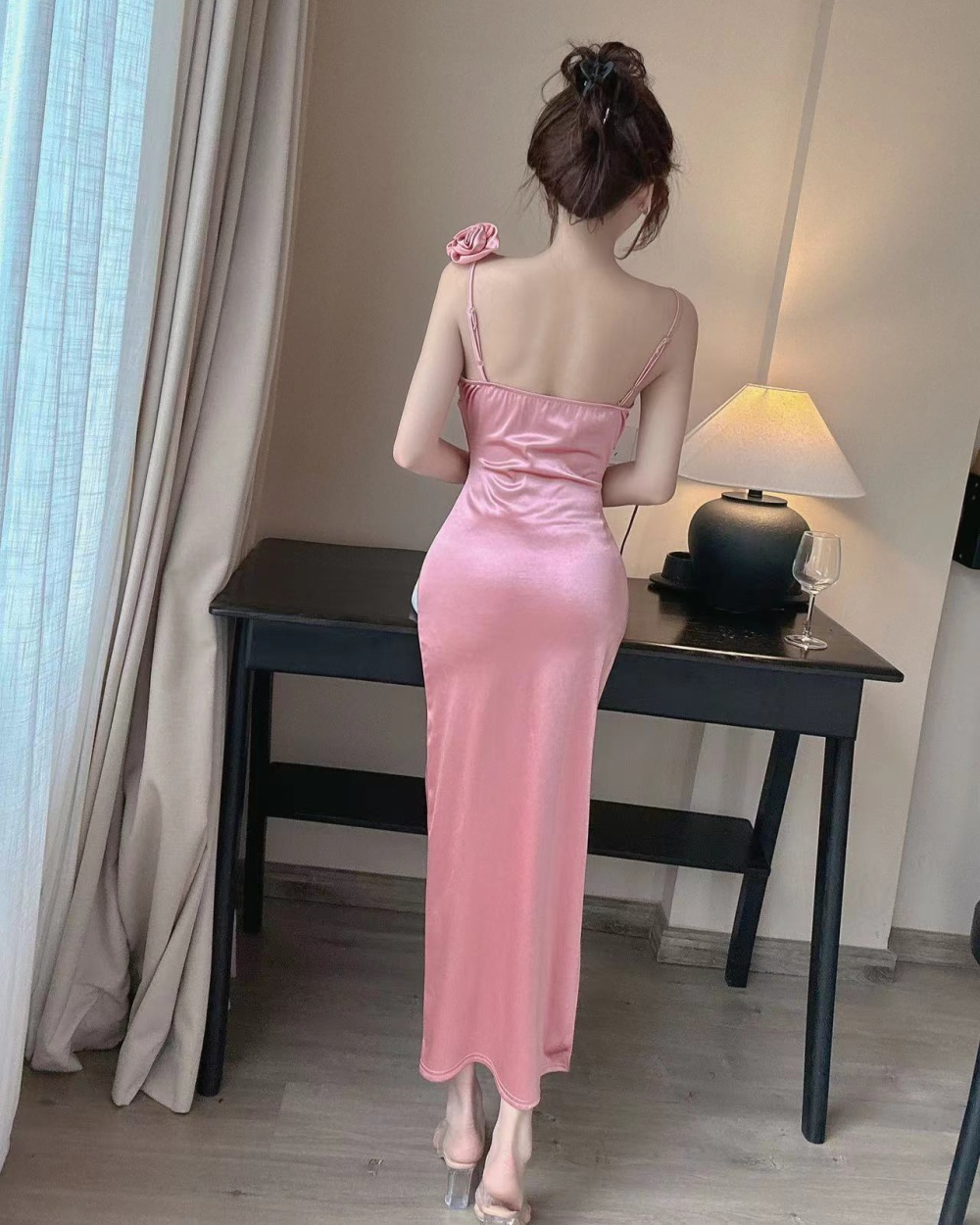 Low-cut V-neck sexy long dress split temperament dress