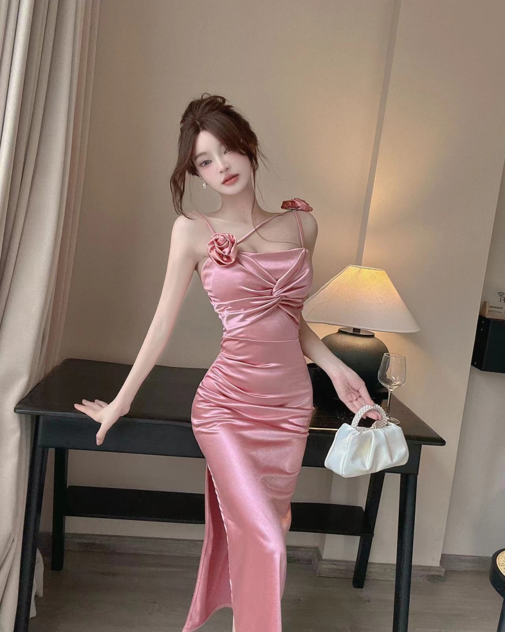 Low-cut V-neck sexy long dress split temperament dress