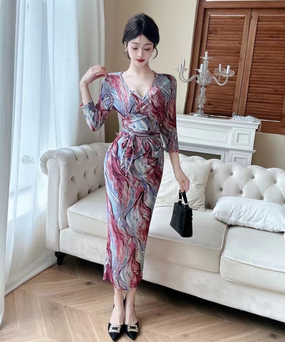 Temperament Korean style long dress slim gauze dress