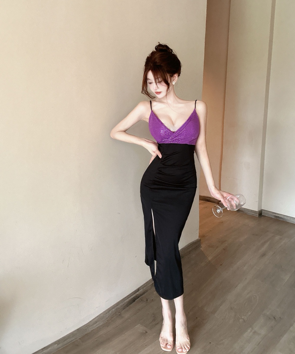 High slit sling formal dress splice long dress